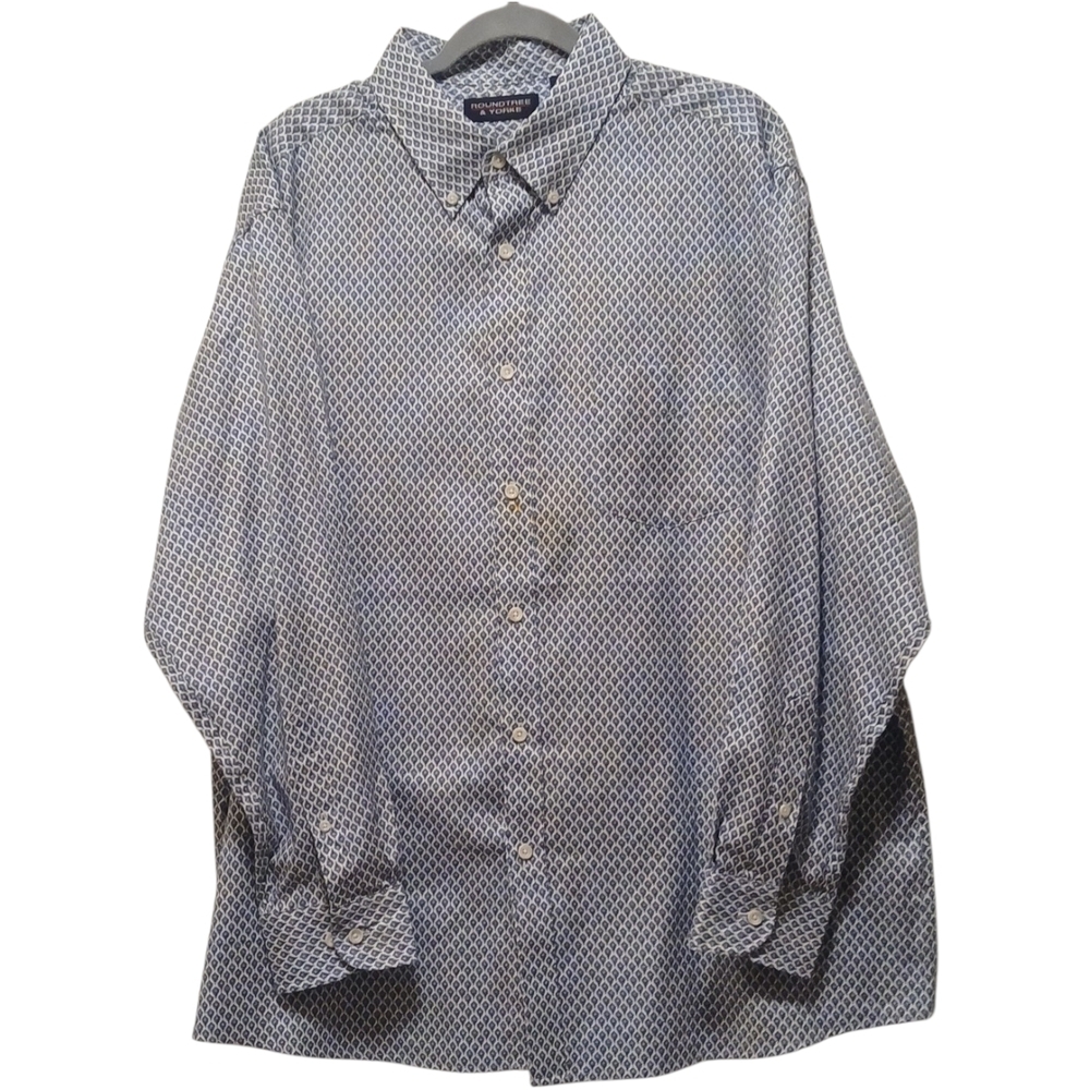 Roundtree & Yorke - NWOT White & Blue Diamond Design, Button Down Collar, XL